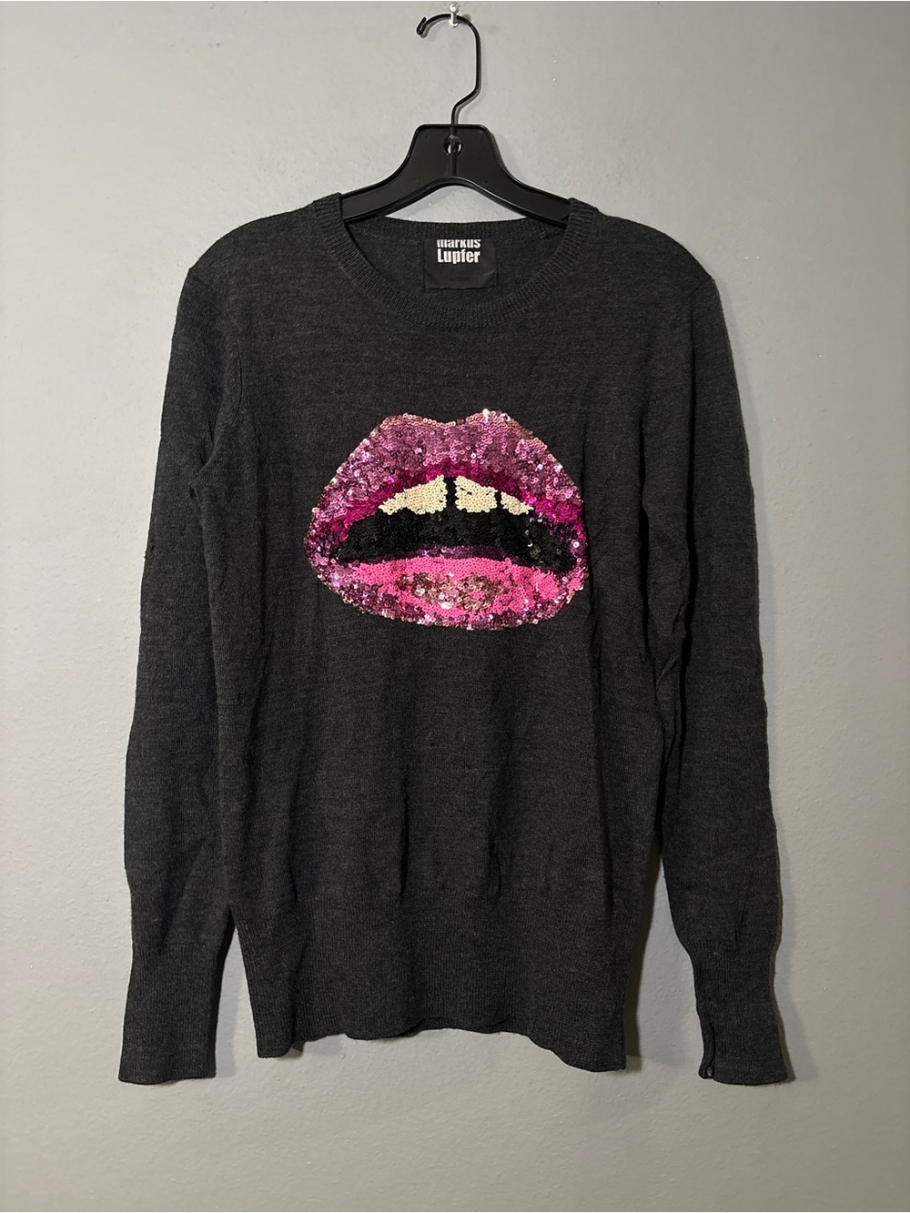 Markus Lupfer Charcoal Knit Crewneck Sweater with Label